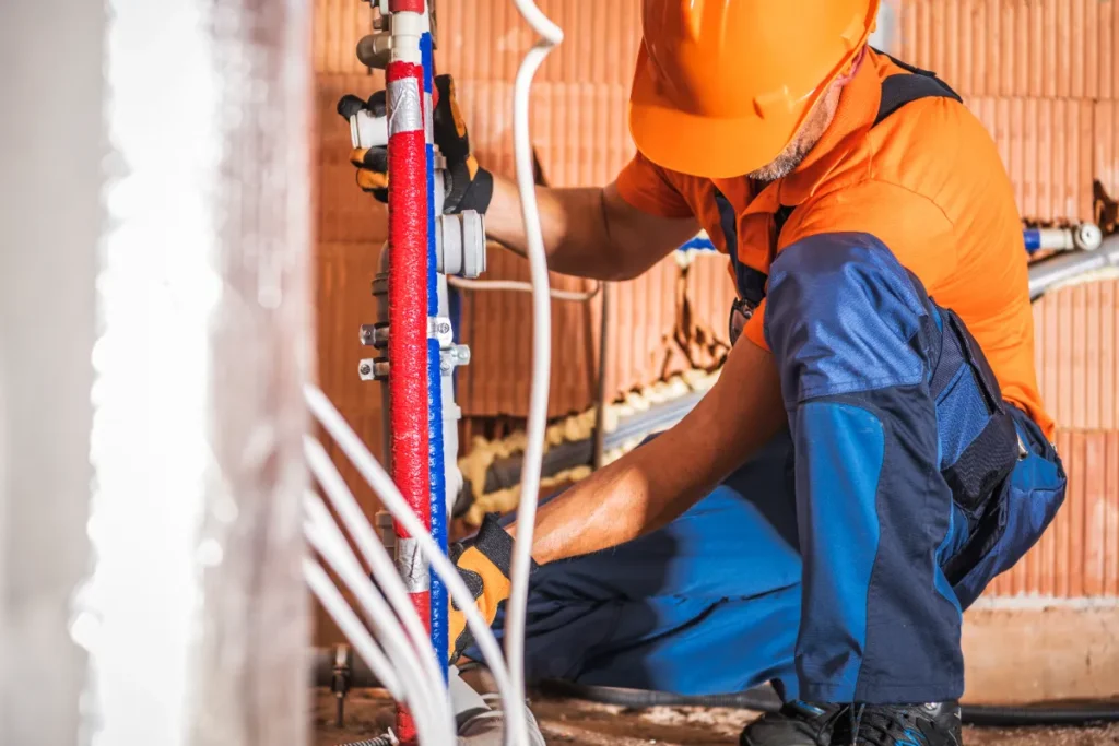 man organizing the pipes