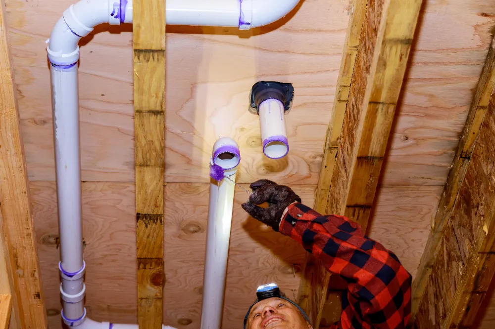 man applying solvent to pipe